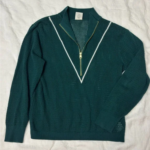 Varley Green Half-Zip Textured Sweater with White Trim - Picture 4 of 9